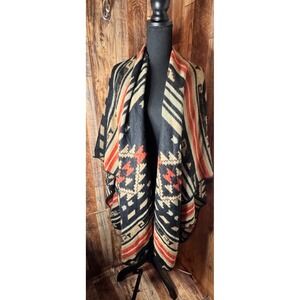 Just Jamie Geometric‎ Aztec Print Open Front Poncho Cape Shawl Wrap
